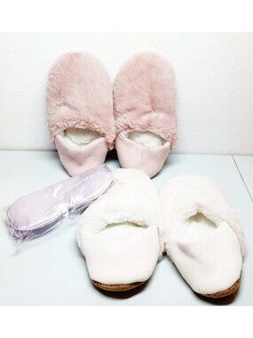 2 Old Navy fluffy slippers + Silky pink eye mask, ALL NEW